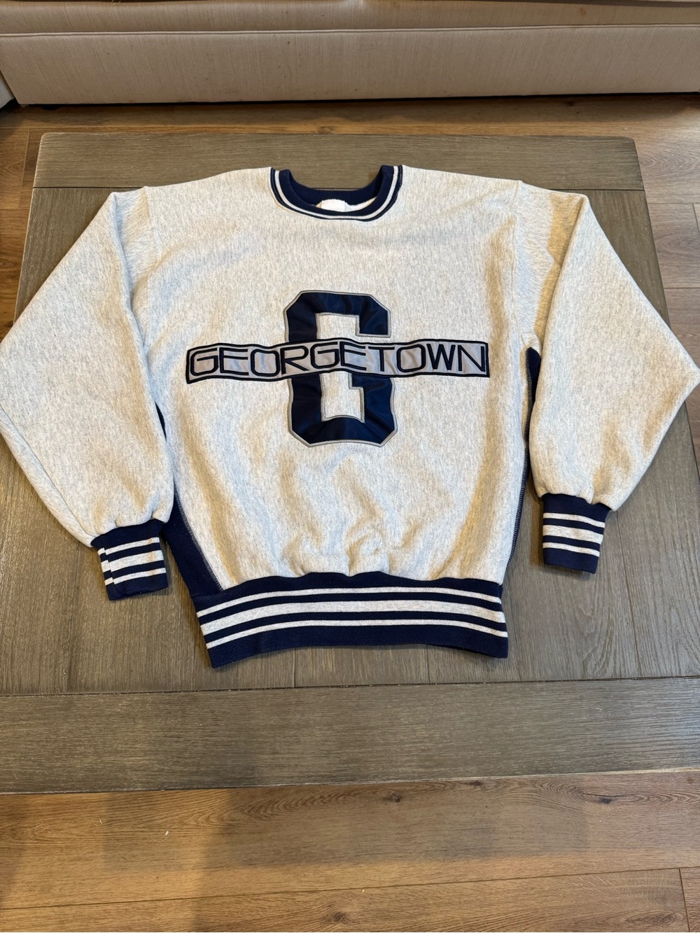 90s Georgetown University XL Crewneck Sweatshirt - Gray with Navy Trim *RARE*
